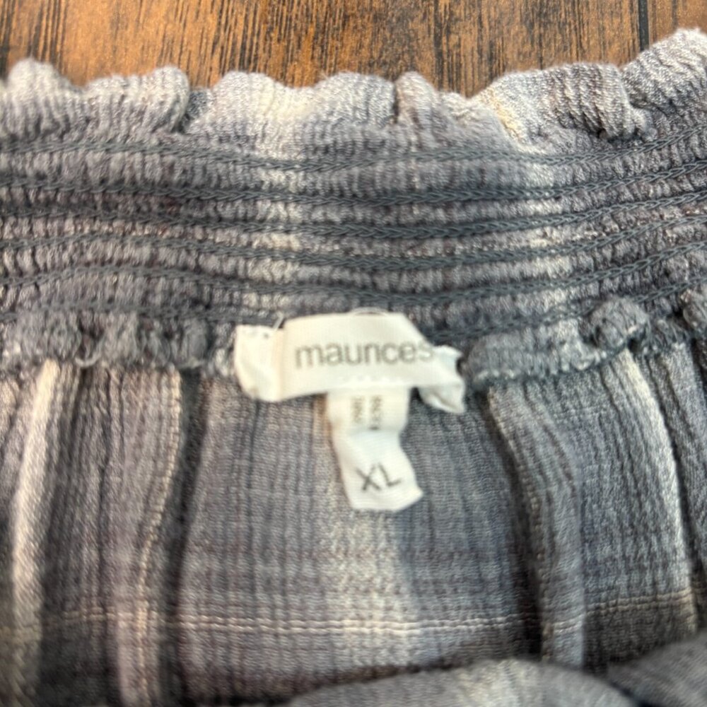 Maurices Top XL Gray Plaid Off-the-Shoulder Button Short Sleeve‎ Blouse Women's - Picture 11 of 12